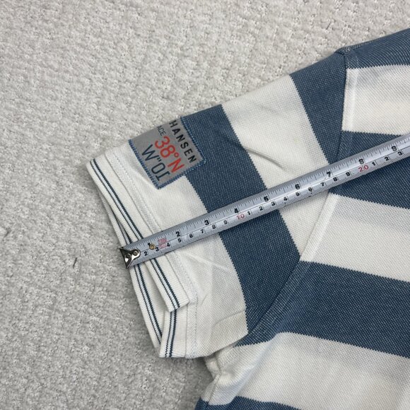 Helly Hansen Ocean Race Polo Shirt Men Sz L Blue White Striped Nautical Sailing - Picture 12 of 16